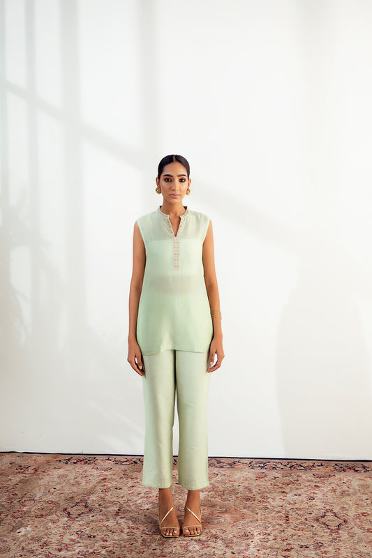 Mint Green Resham Embroidered Chanderi Silk Elysian Tunic Set