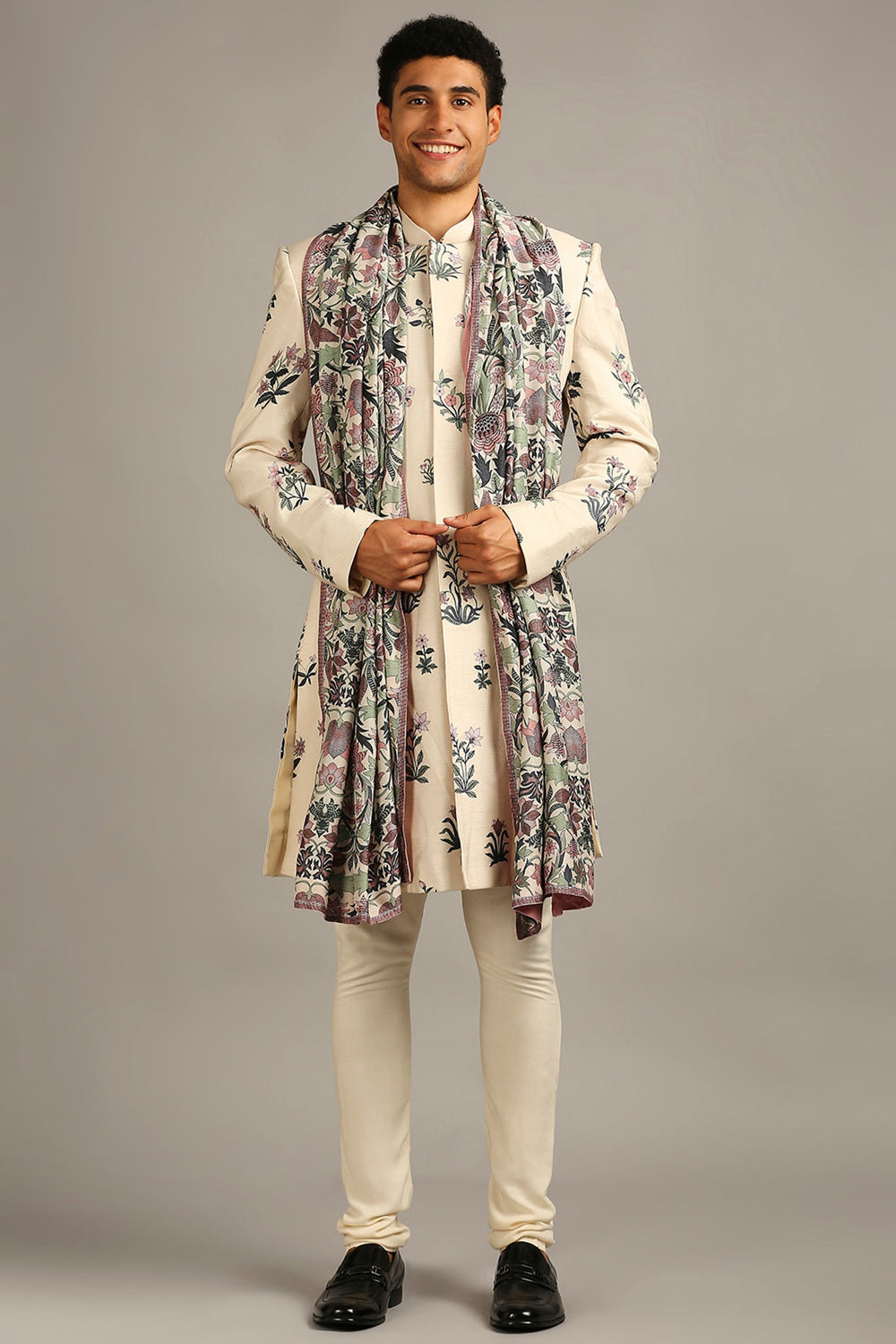 Pastel Floral Printed Sherwani Set
