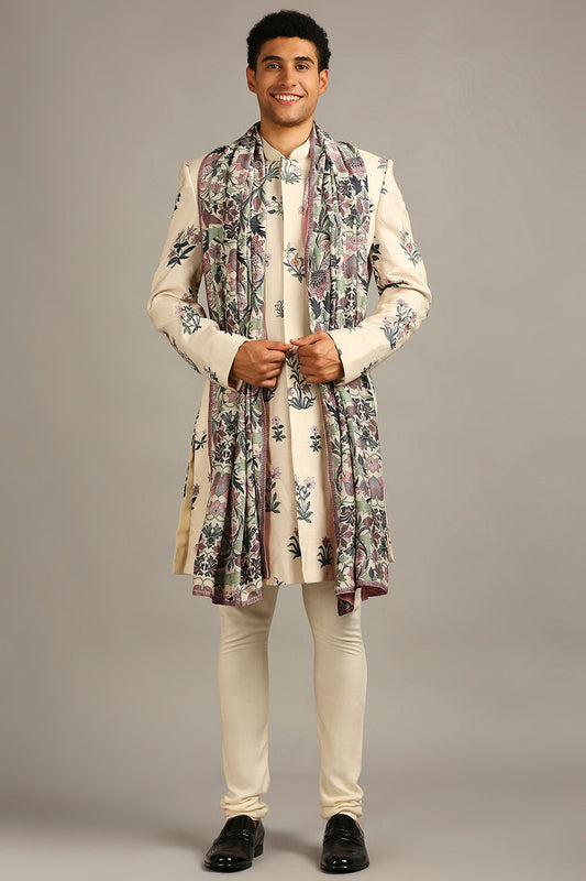 Pastel Floral Printed Sherwani Set