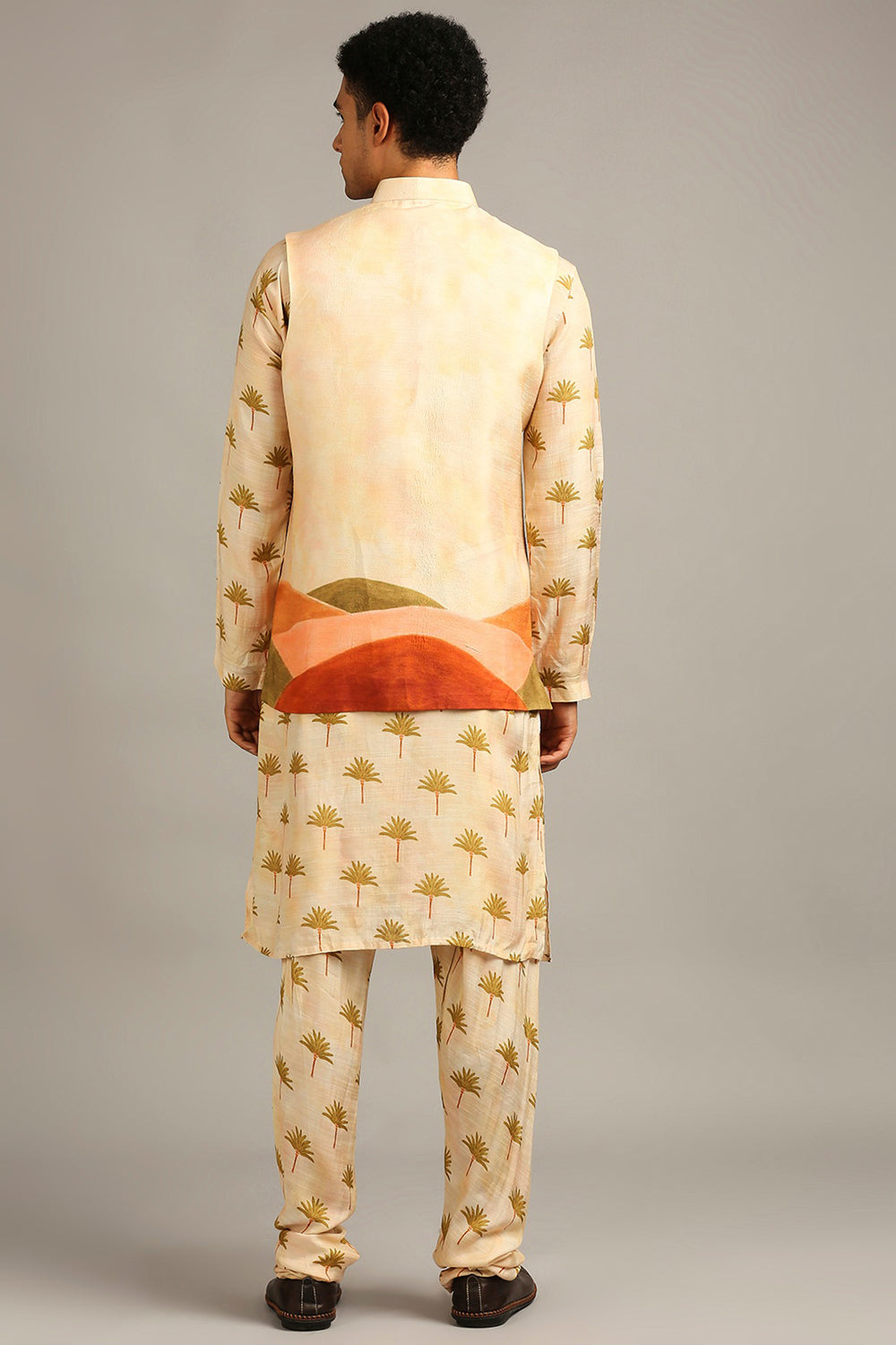 Conversational Printed Longline Jacket With Kurta Set