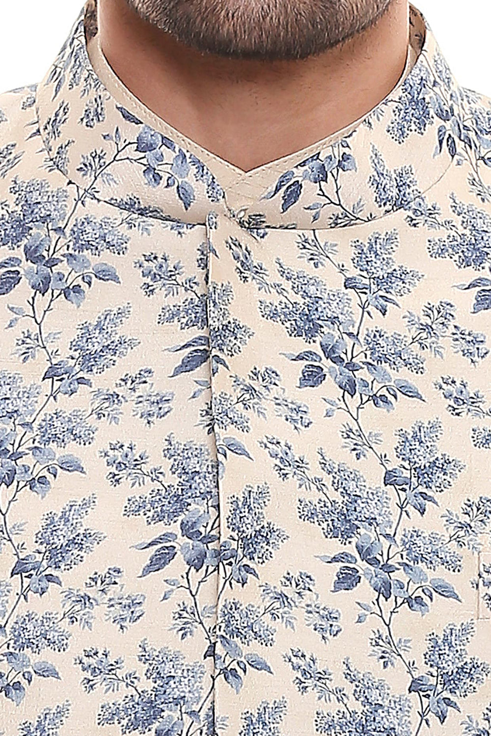 Offwhite Collared Kurta With Dhoti Pants Paired With Applique Floral Jacket