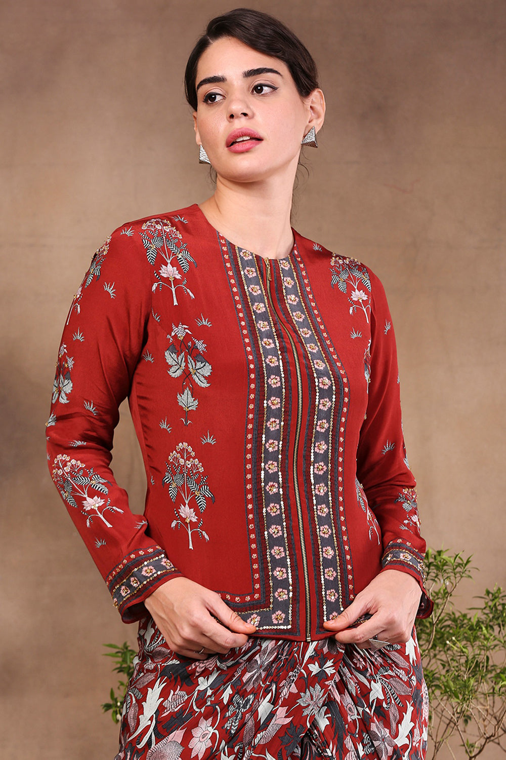 Night Floral Printed Drape Skirt With Jacket