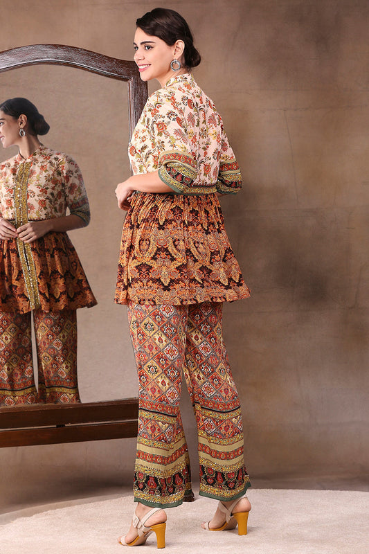 Ethnic Folklore Printed Peplum Style Top With Pants