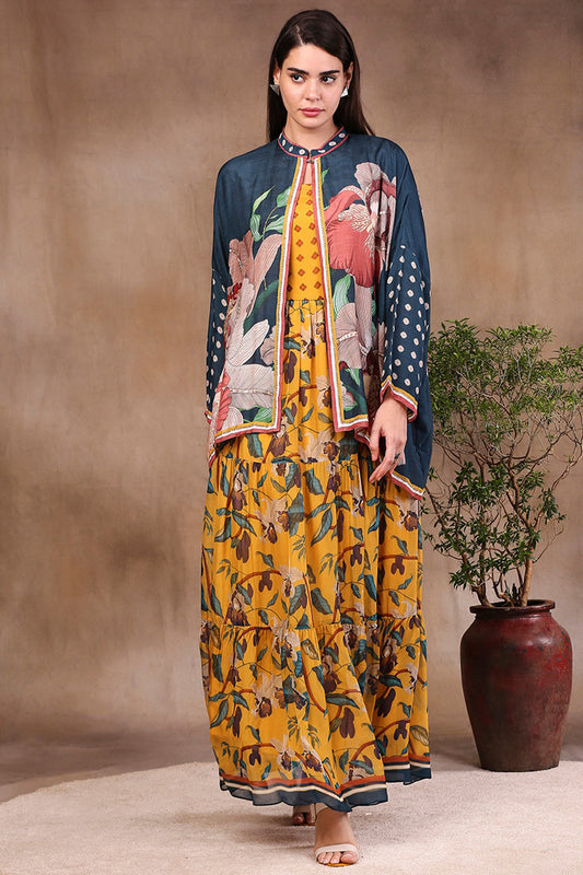 Orchid Bloom Printed Long Dress With Jacket
