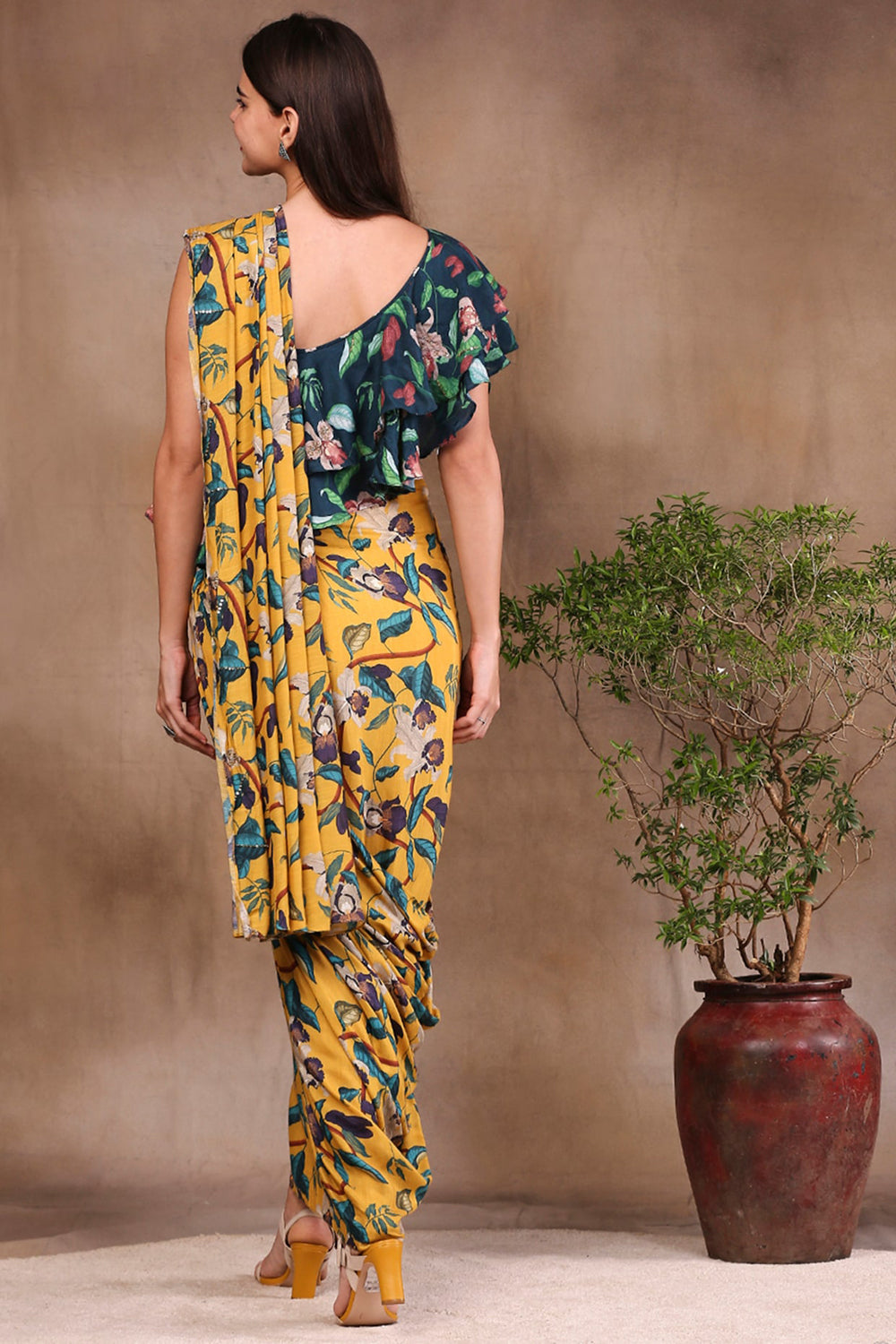 Orchid Bloom Printed Pre-Stitched Saree With Crop Top