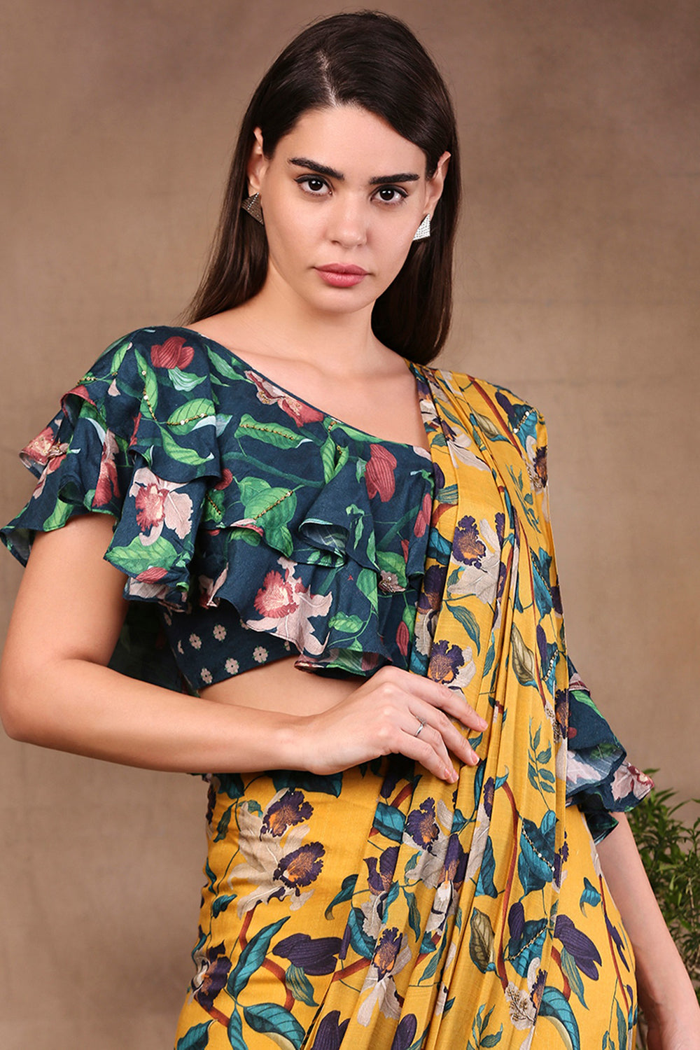 Orchid Bloom Printed Pre-Stitched Saree With Crop Top