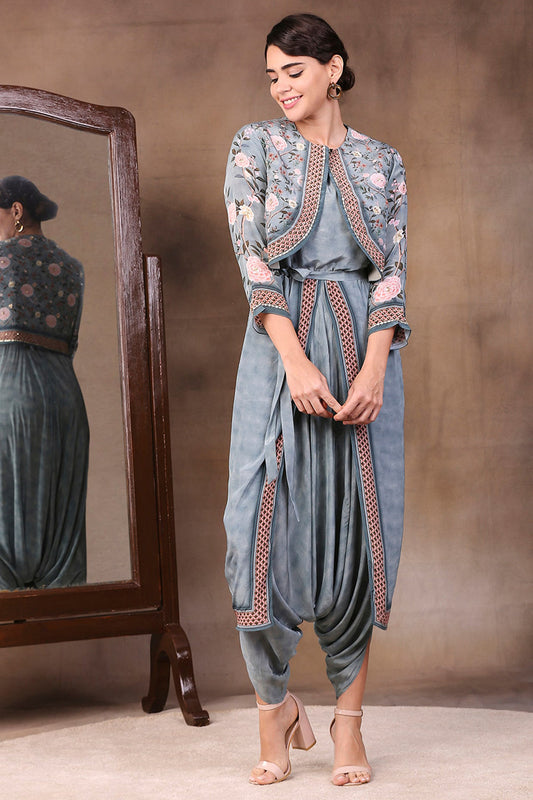 Vintage Trails Printed Dhoti Style Jumpsuit With Jacket