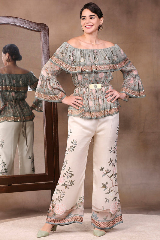 Vintage Trails Printed Off-Shoulder Top With Pants