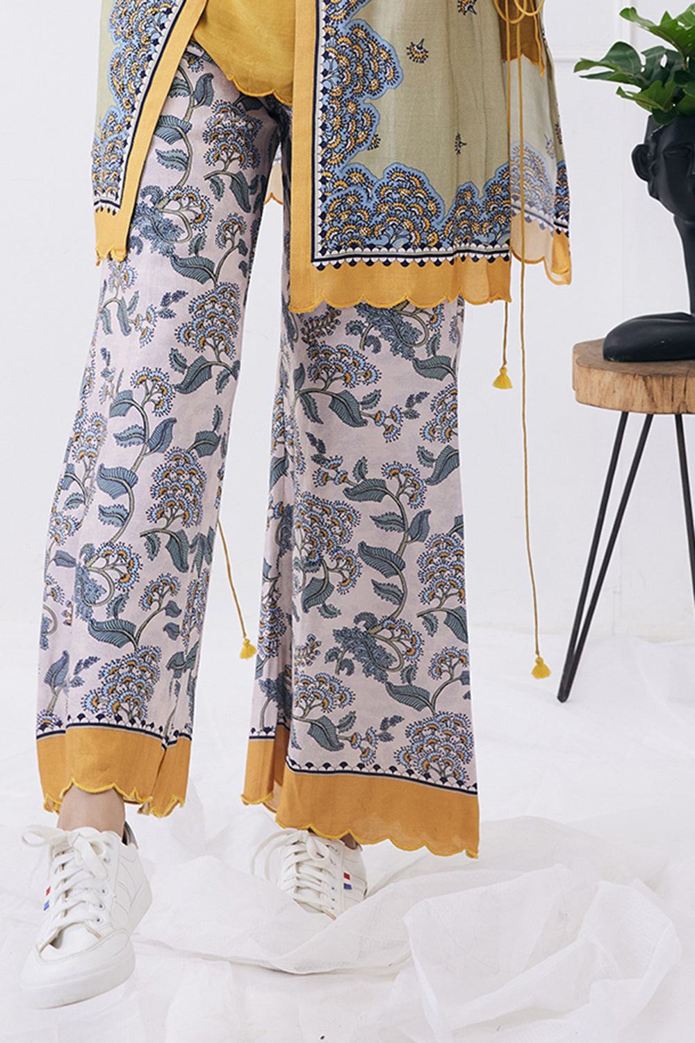 Yellow Yasmin Printed Co-Ord Set With Jacket