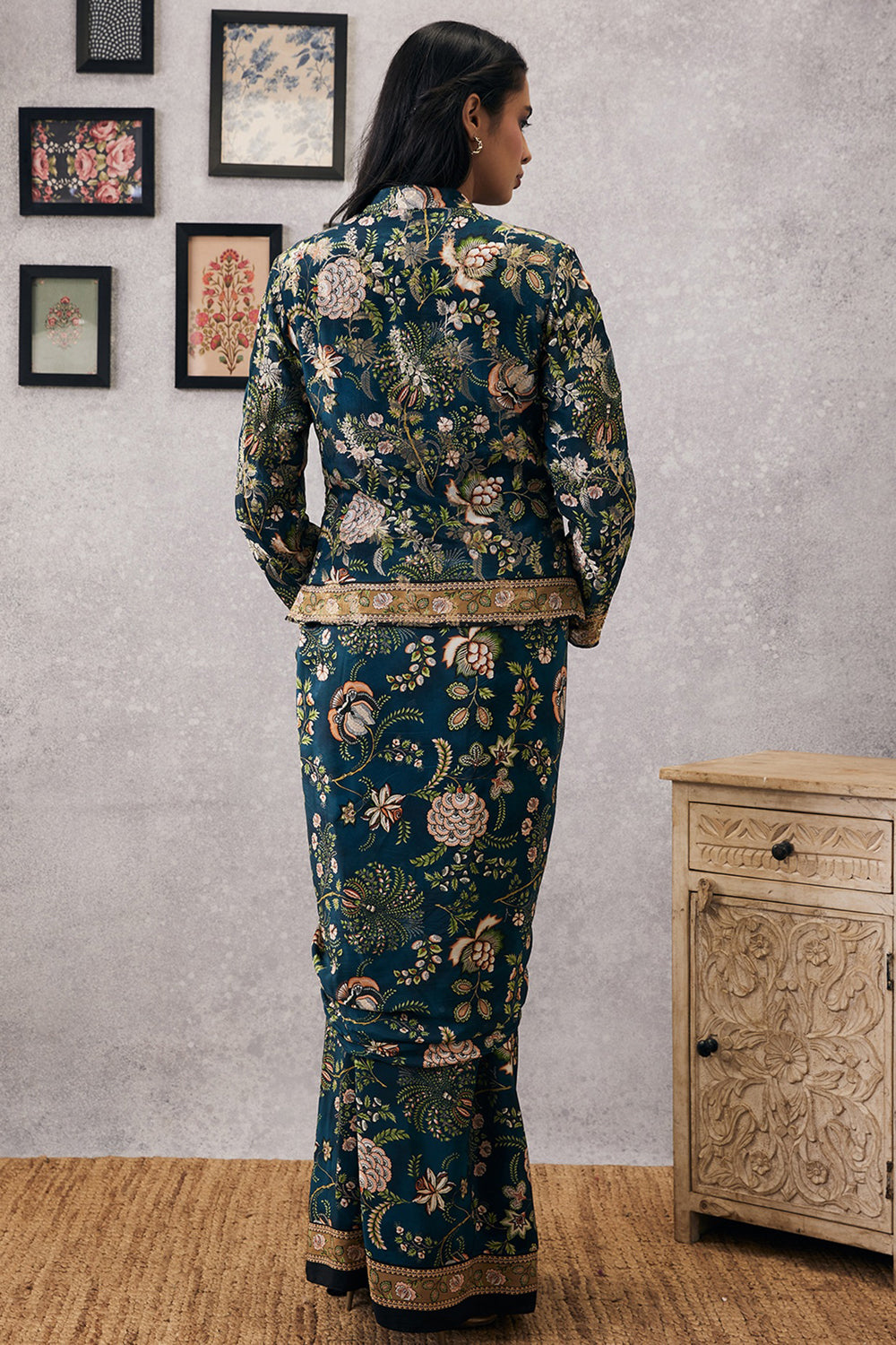 Mehr Embroidered Jacket With Drape Skirt