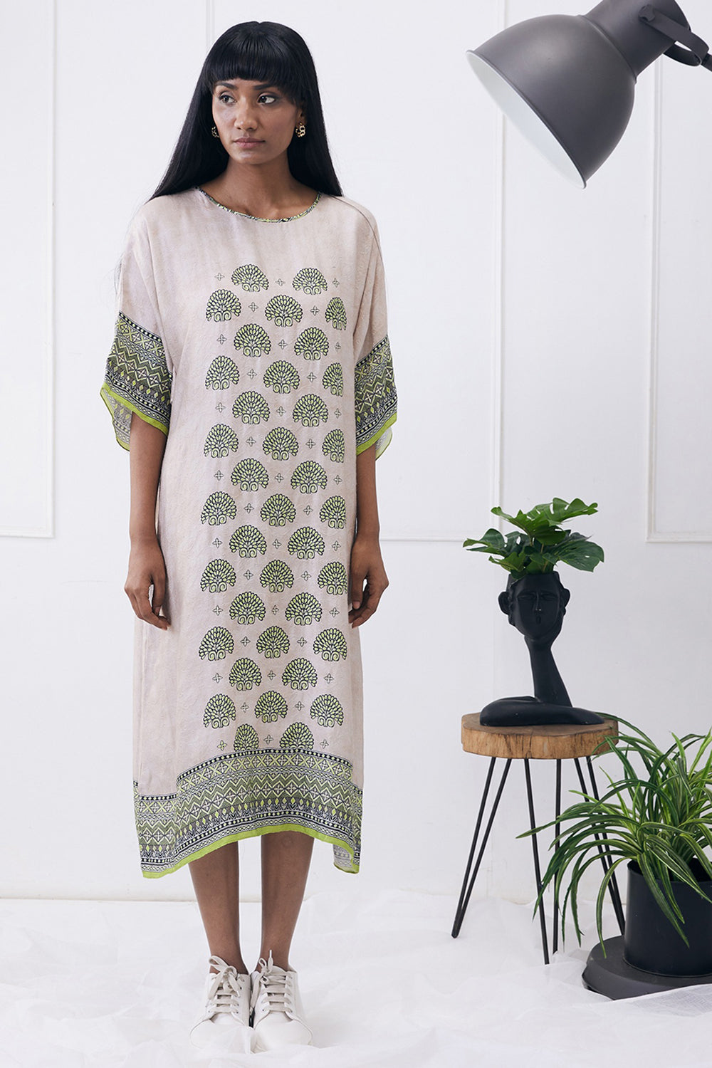 Ela Printed Ivory Kimono Dress