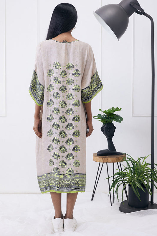 Ela Printed Ivory Kimono Dress