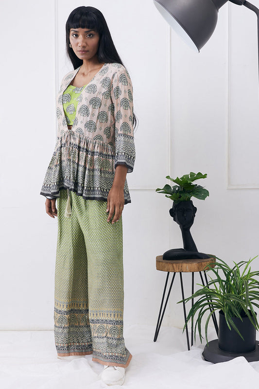 Ela Printed Co-Ord Set With Peplum Jacket