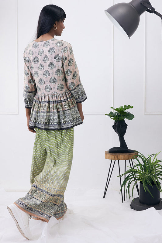 Ela Printed Co-Ord Set With Peplum Jacket