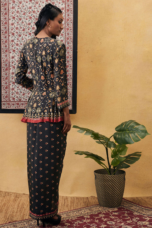 Zahra Printed Drape Dress With Peplum Top