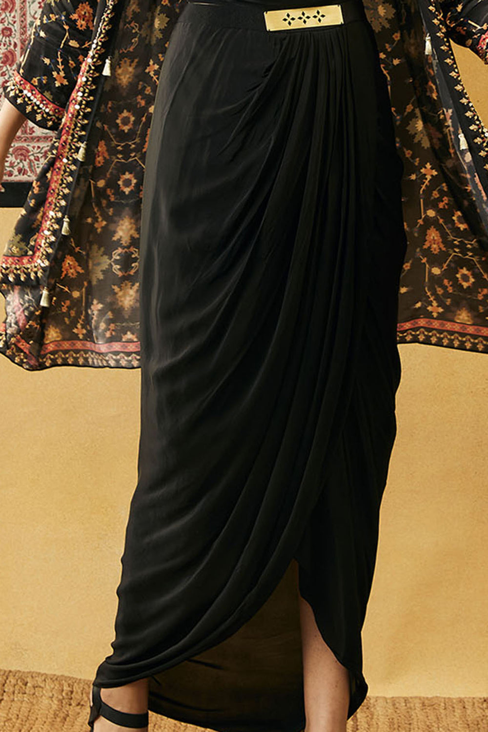 Zahra Solid Drape Dress With Jacket