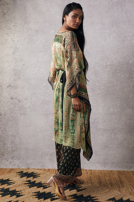 Green Ikaya Embroidered Kaftan Set With Belt