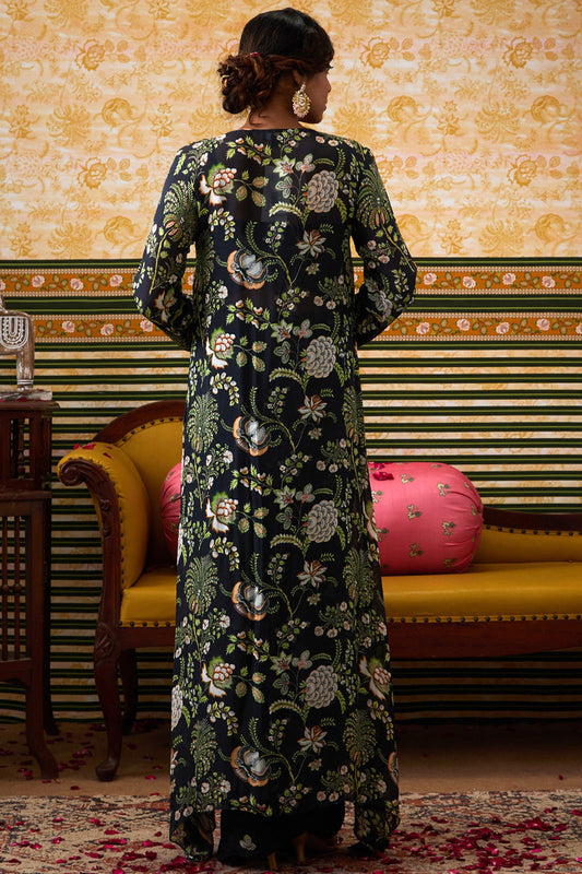 Mehr Printed Drape Skirt Set With Jacket