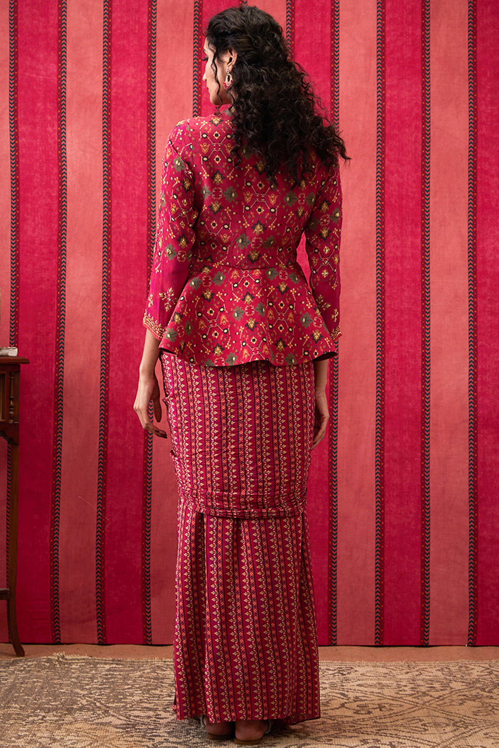 Zahra Embroidered Peplum Top With Drape Skirt