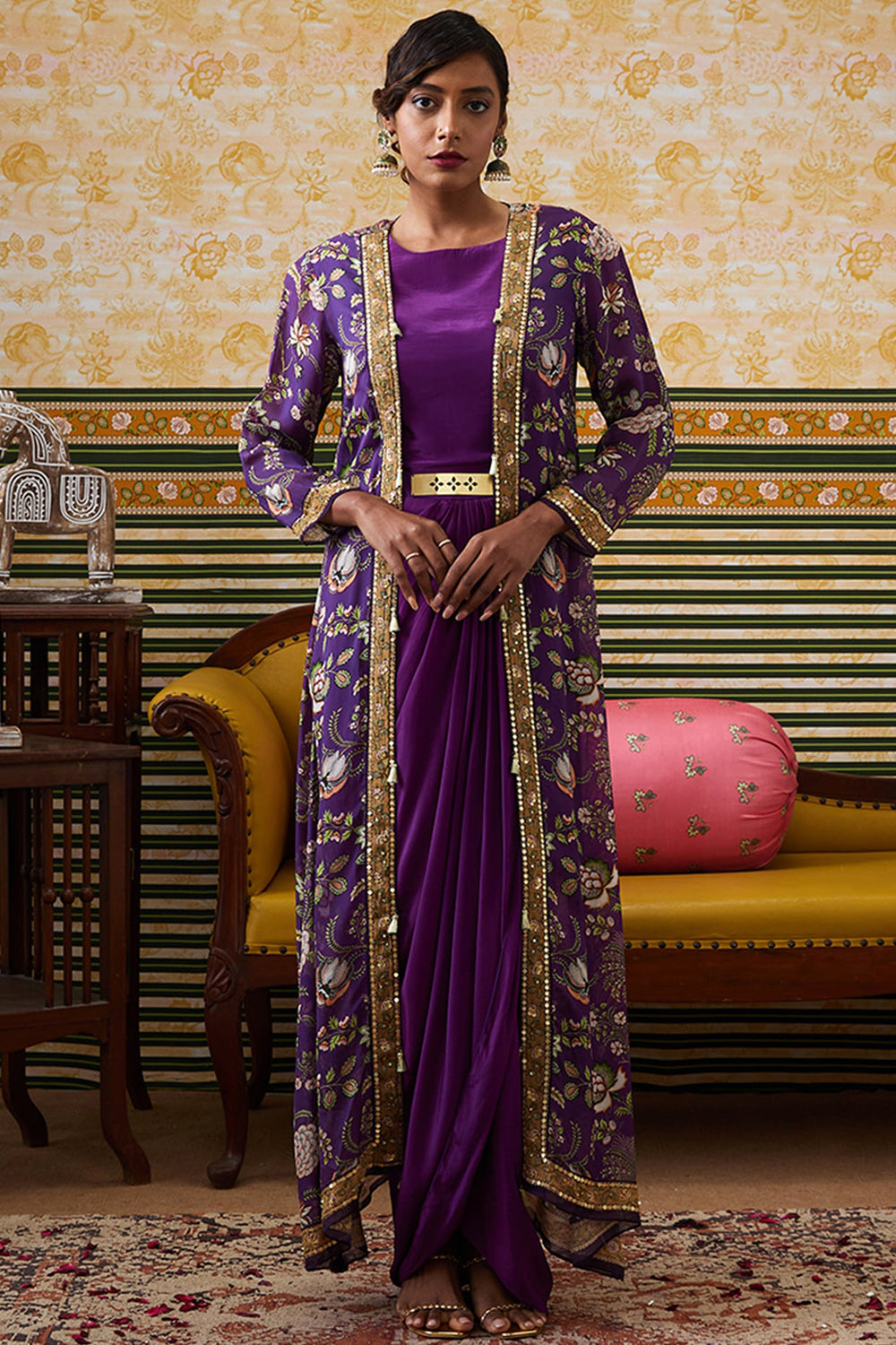 Mehr Printed Drape Dress With Jacket