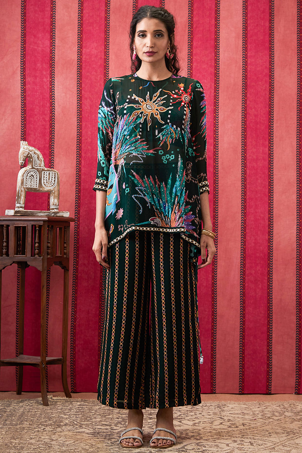 Aisha Printed Co-Ord Set With Organza Top