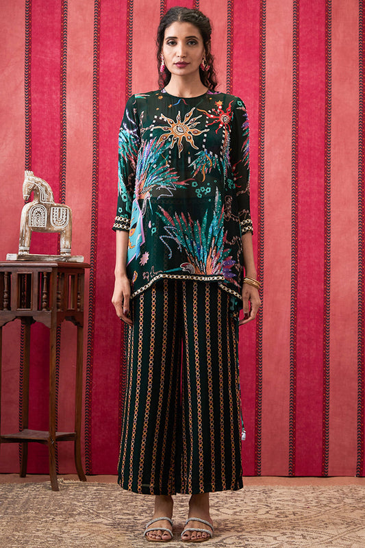 Aisha Printed Co-Ord Set With Organza Top