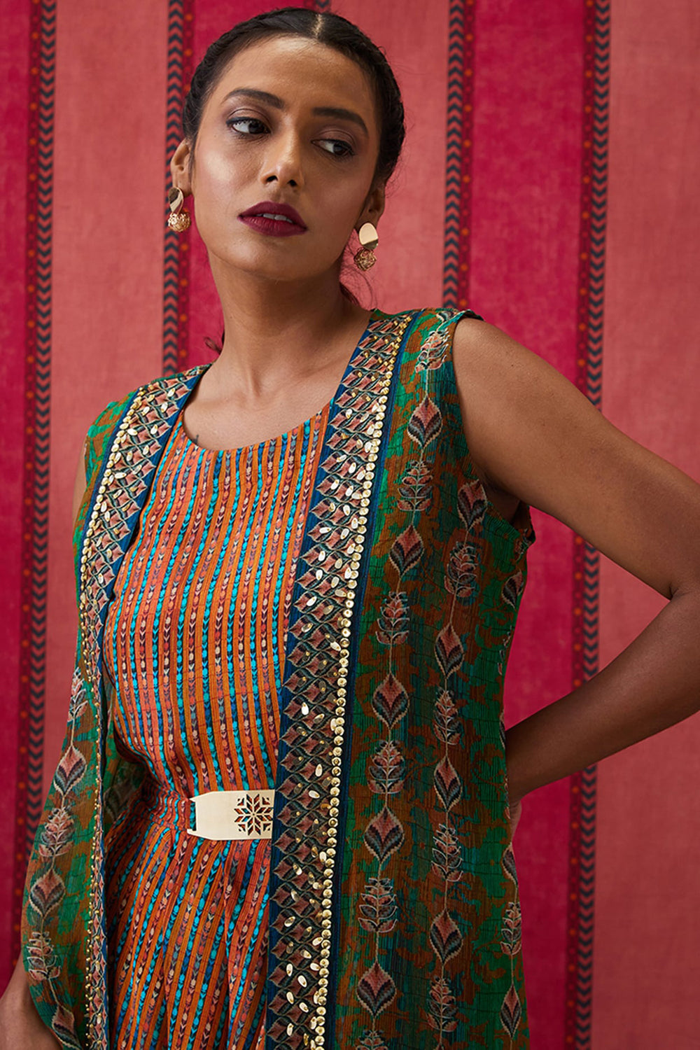 Adah Printed Dress With Embroidered Jacket