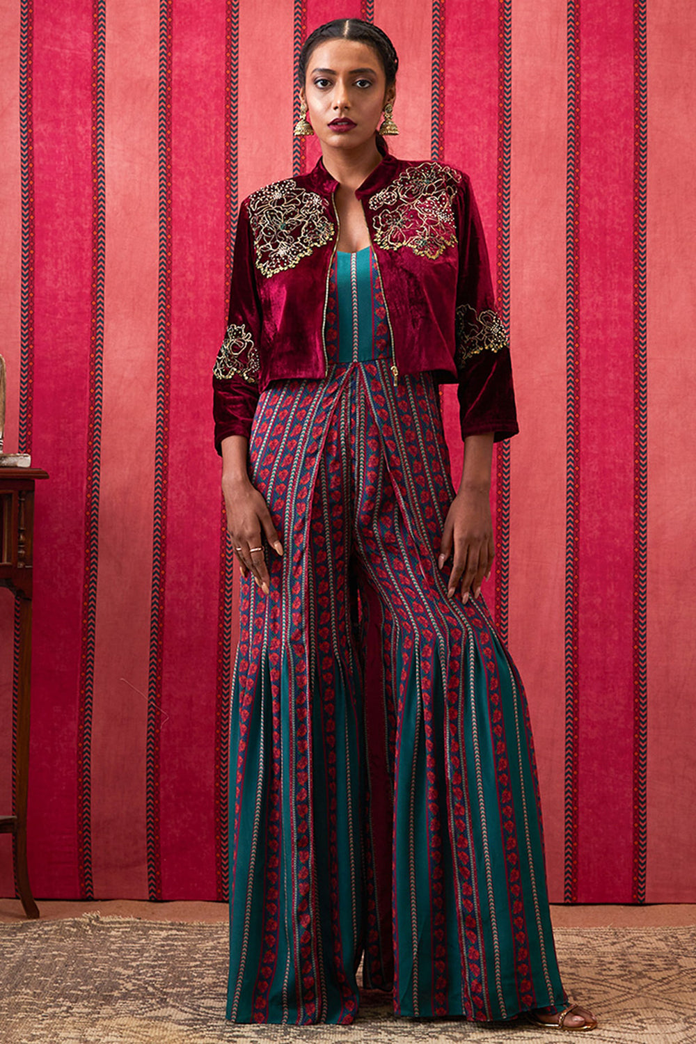 Qala Embroidered Jumpsuit With Jacket