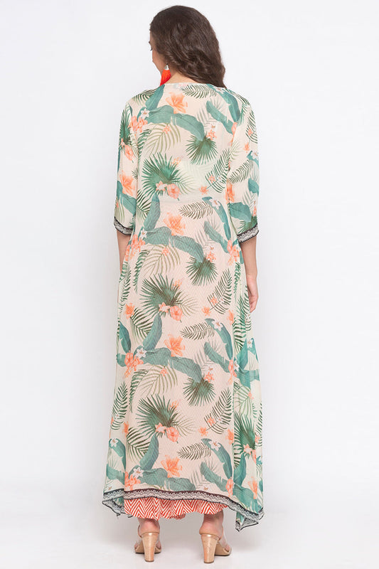 Printed Tropical Jacket With Printed Bustier And Pant