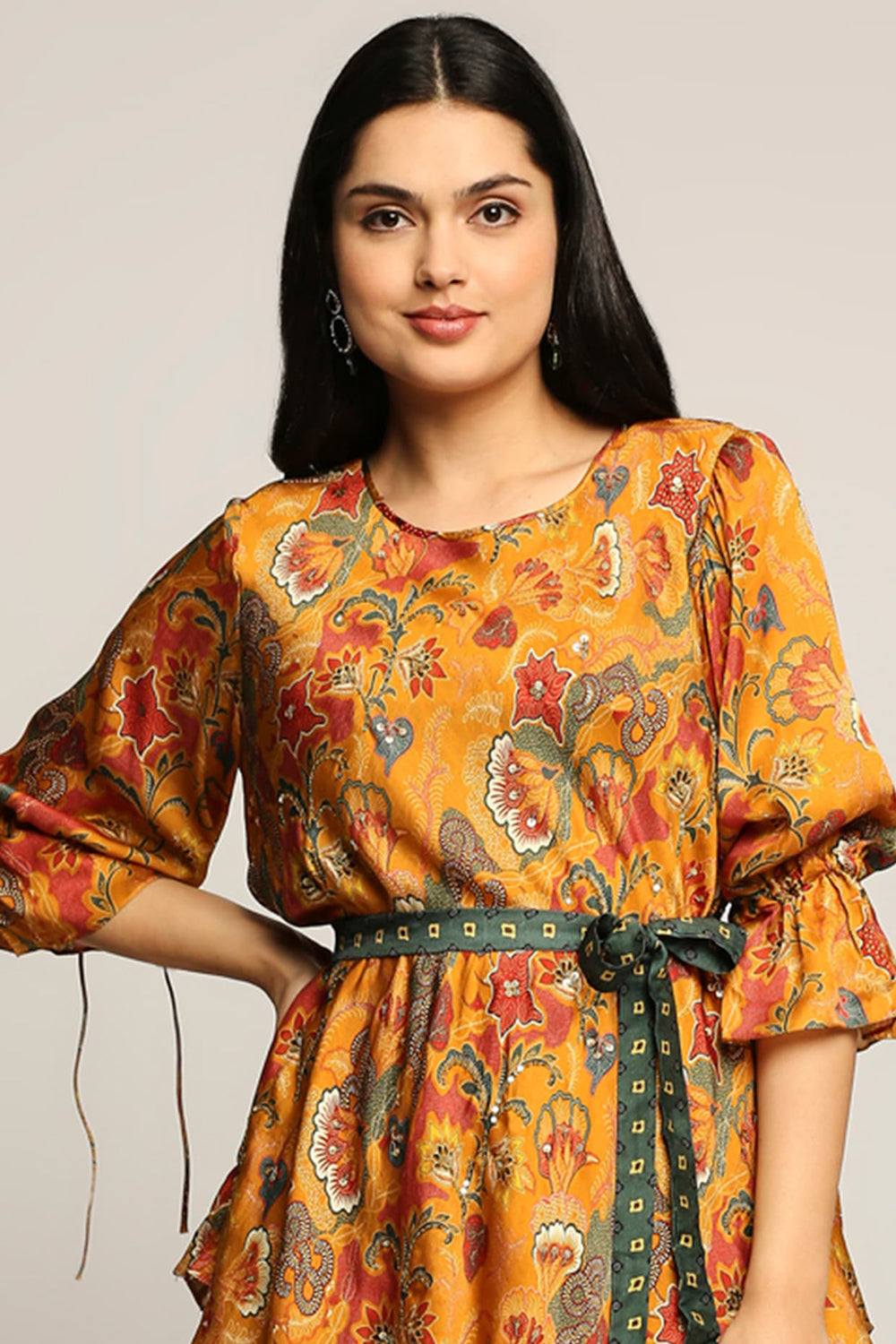 Batik Printed Pant Set With Belt