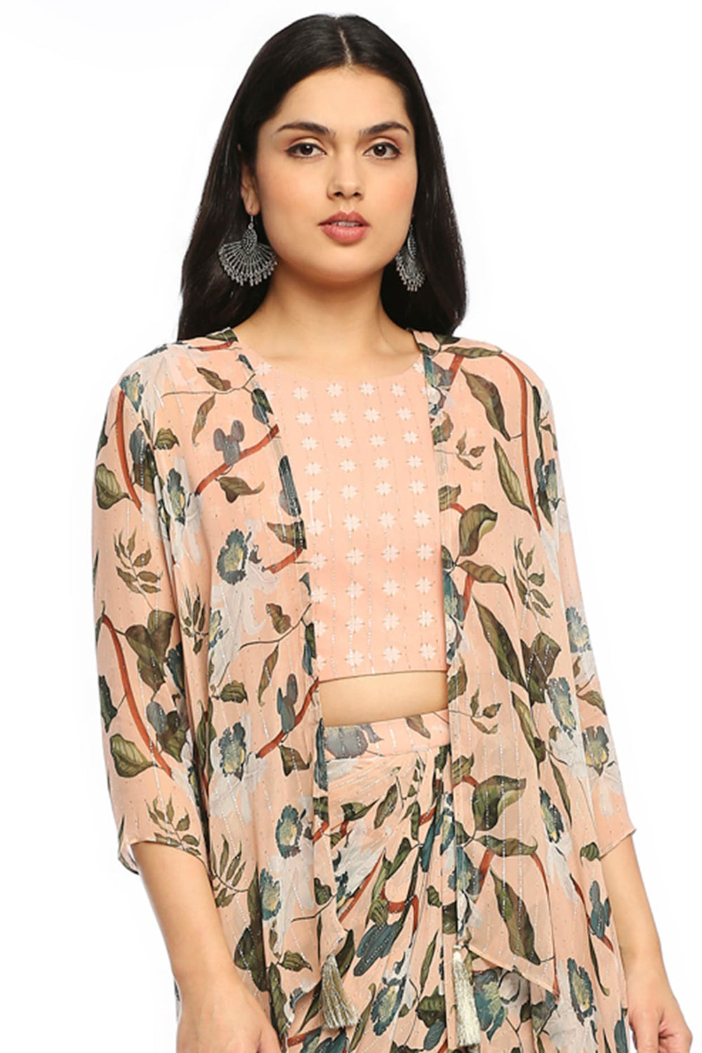 Orchid Bloom Printed Drape Skirt Set With Jacket