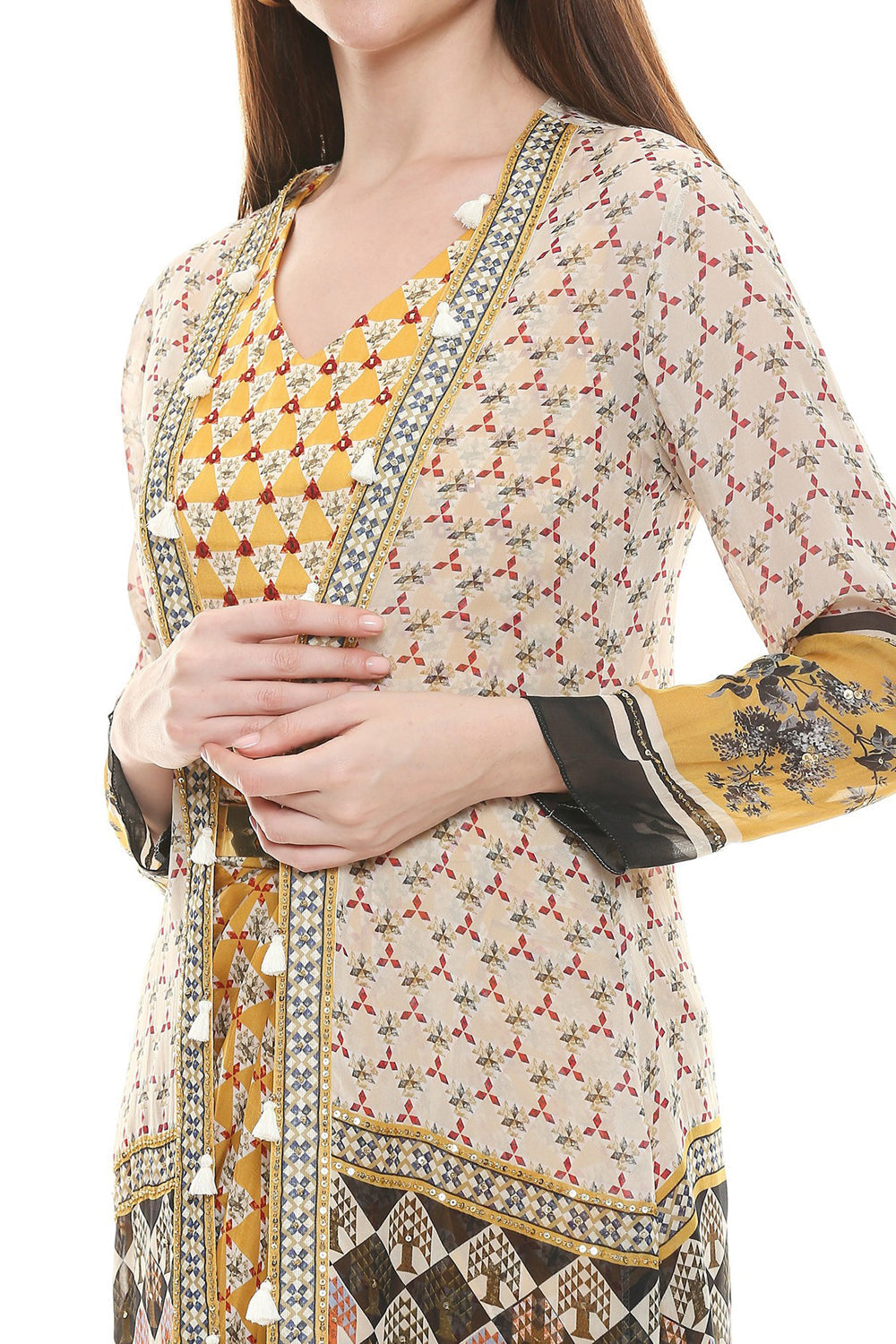 Applique Printed Dress With Jacket