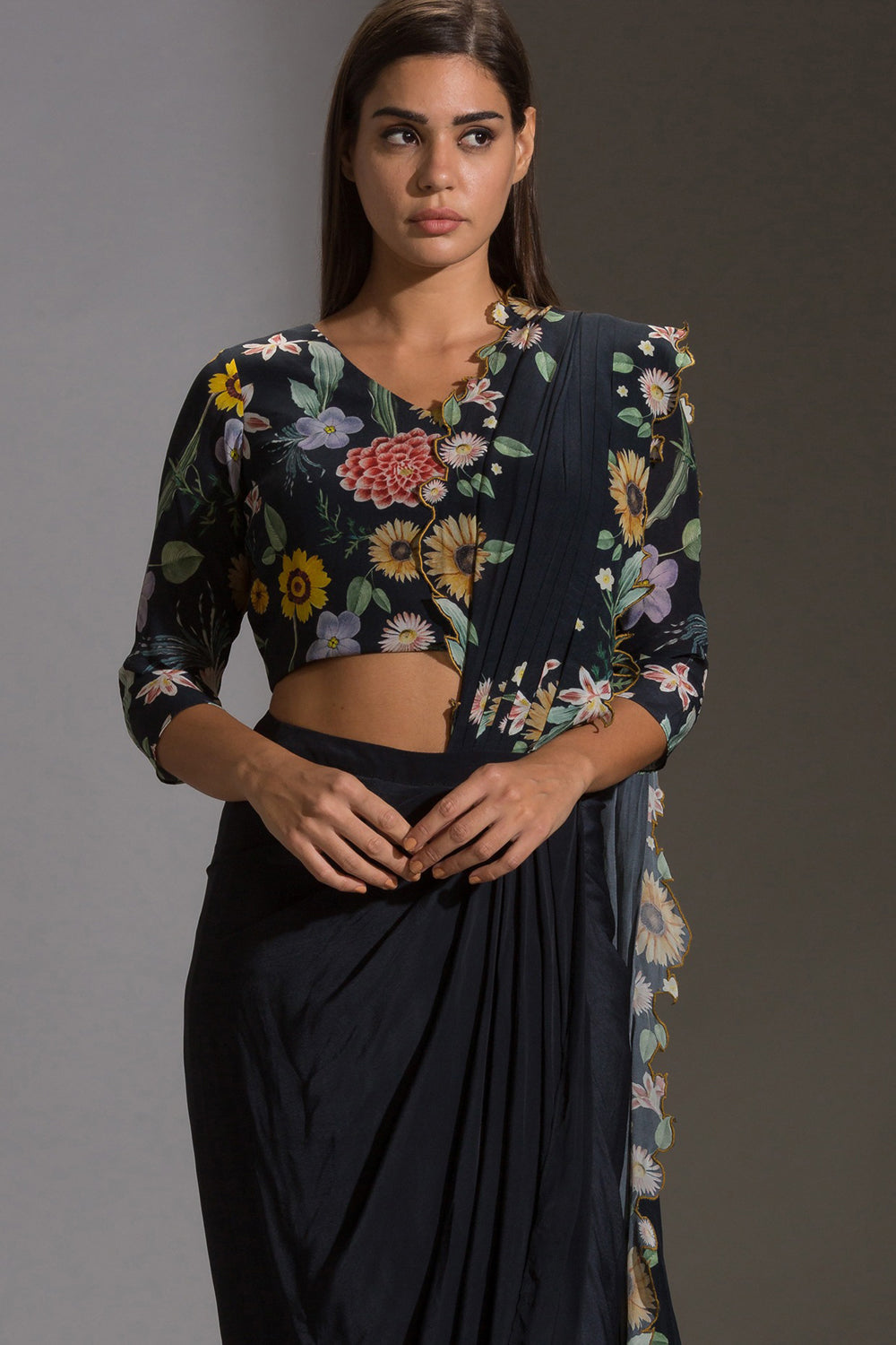 Gulista Floral Cutwork Pre Draped Saree