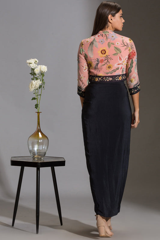 Gulista Floral Zipper Jacket With Draped Skirt