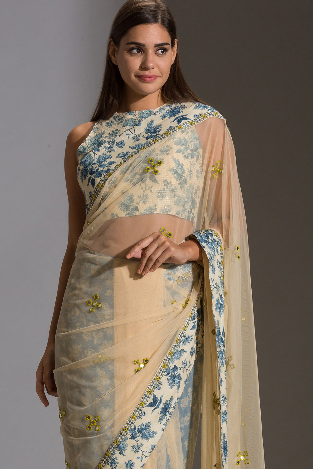 Applique Floral Pre-Stitched Saree