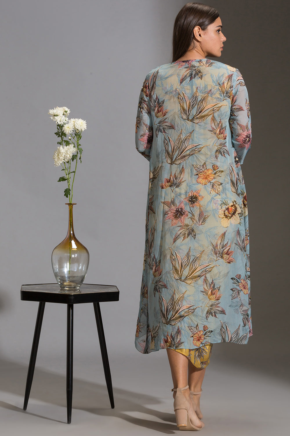 Anthia Floral Printed Drape Dress With Jacket