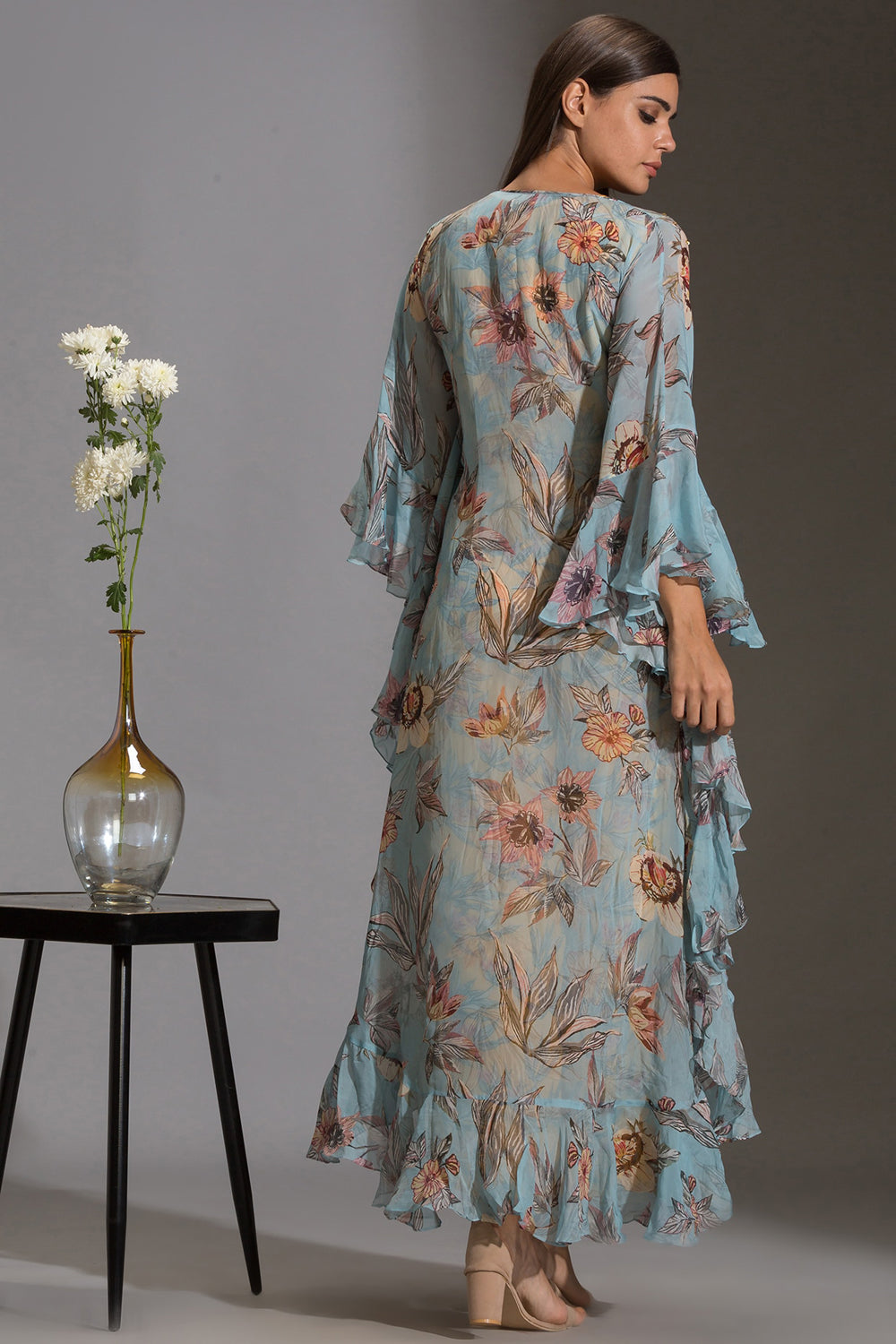 Anthia Floral Jumpsuit Paired With Frilled Top