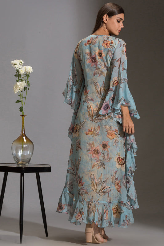 Anthia Floral Jumpsuit Paired With Frilled Top