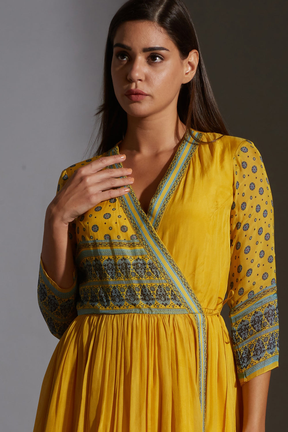 Sanganer Printed Overlap Gathered Dress
