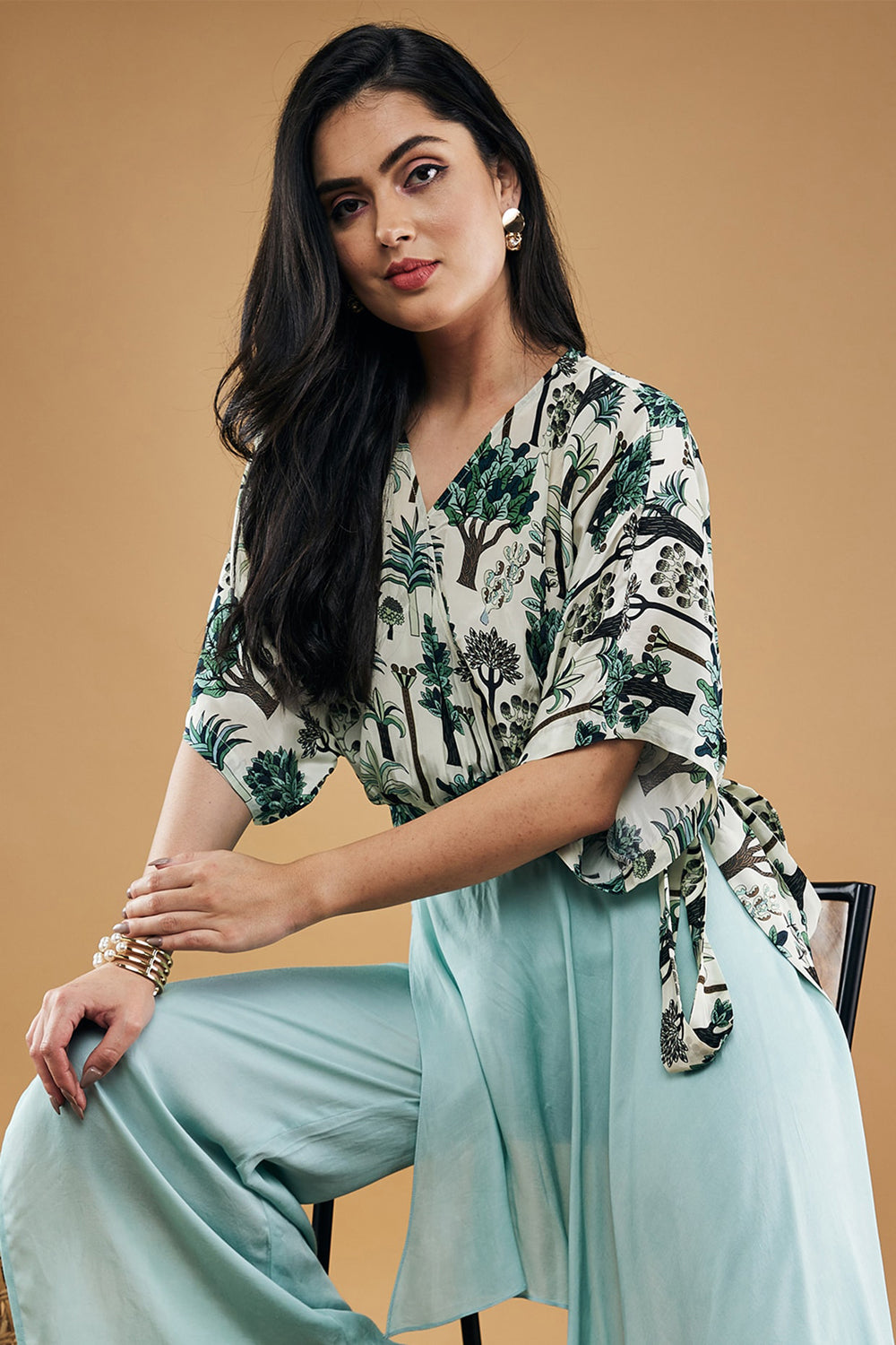 Palm Bay Printed Top With Drape Pants