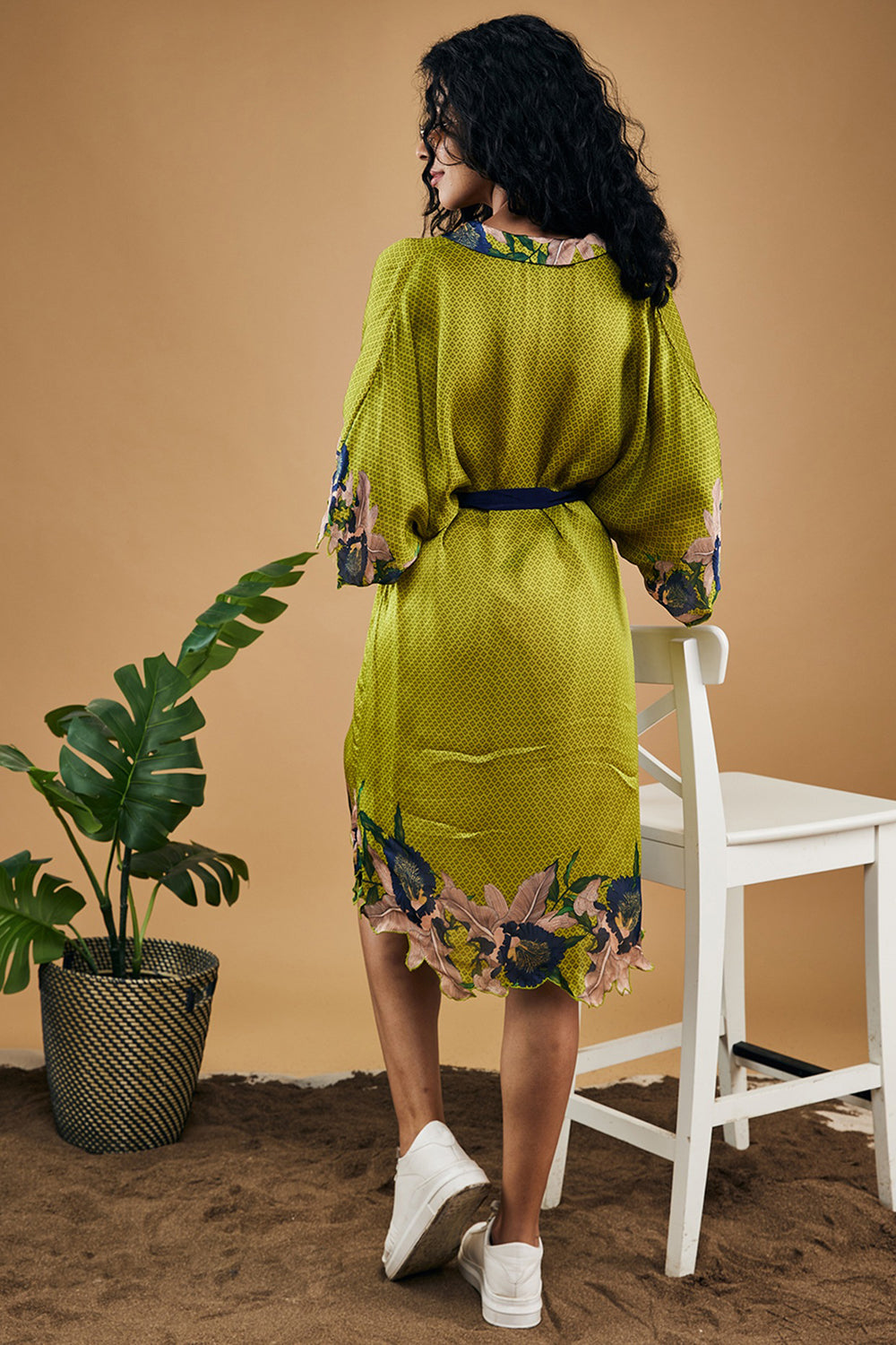 Orchid Bloom Printed Kimono Dress With Belt