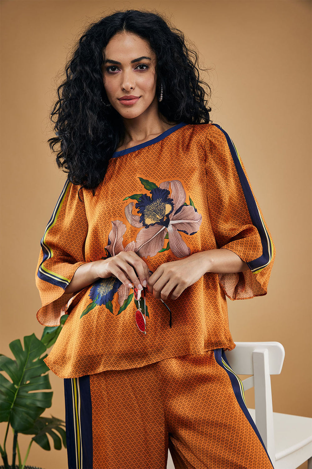 Orange Orchid Bloom Printed Co-Ord Set