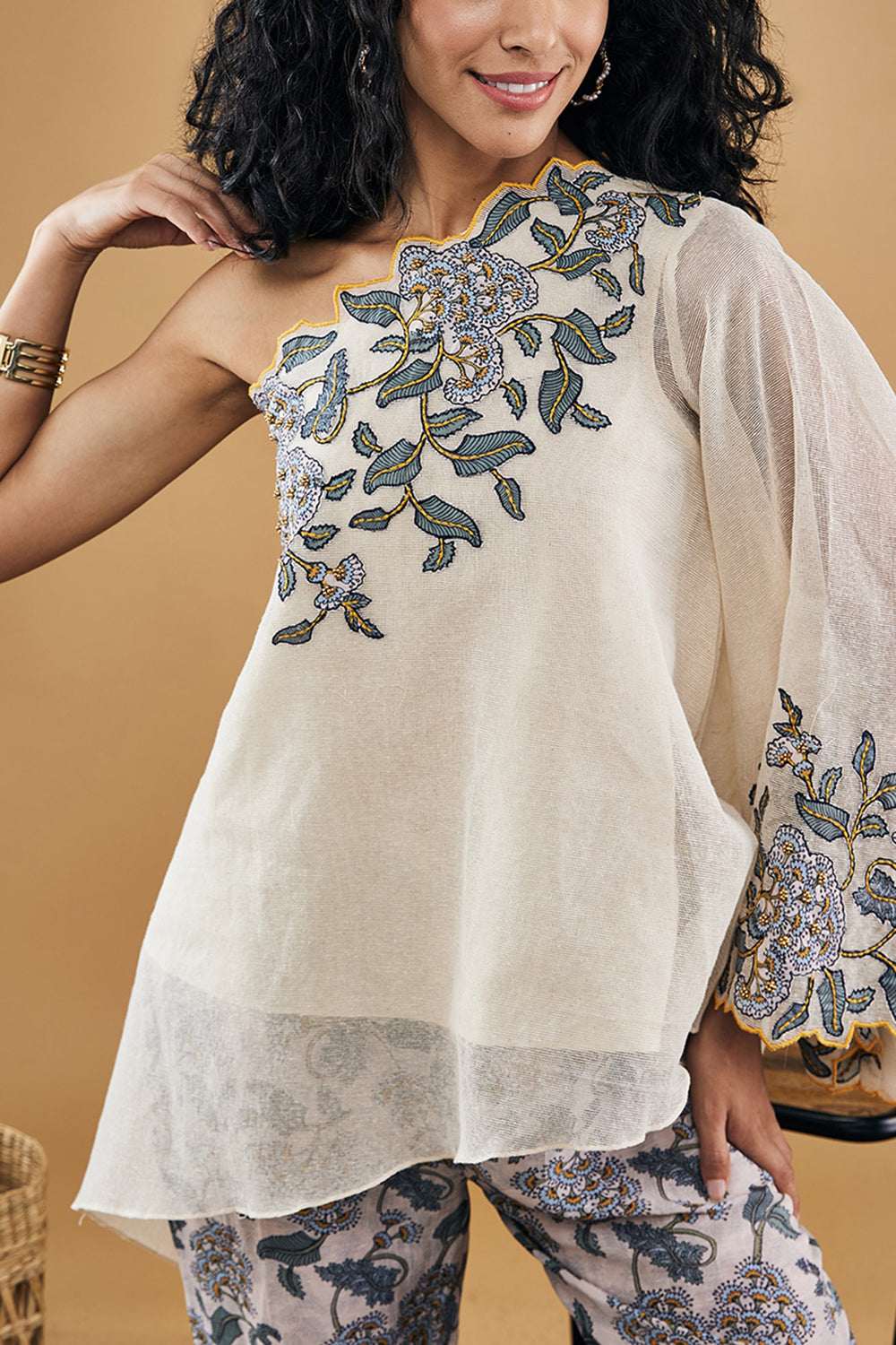 Yasmin Patchwork One-Shoulder Top With Pants