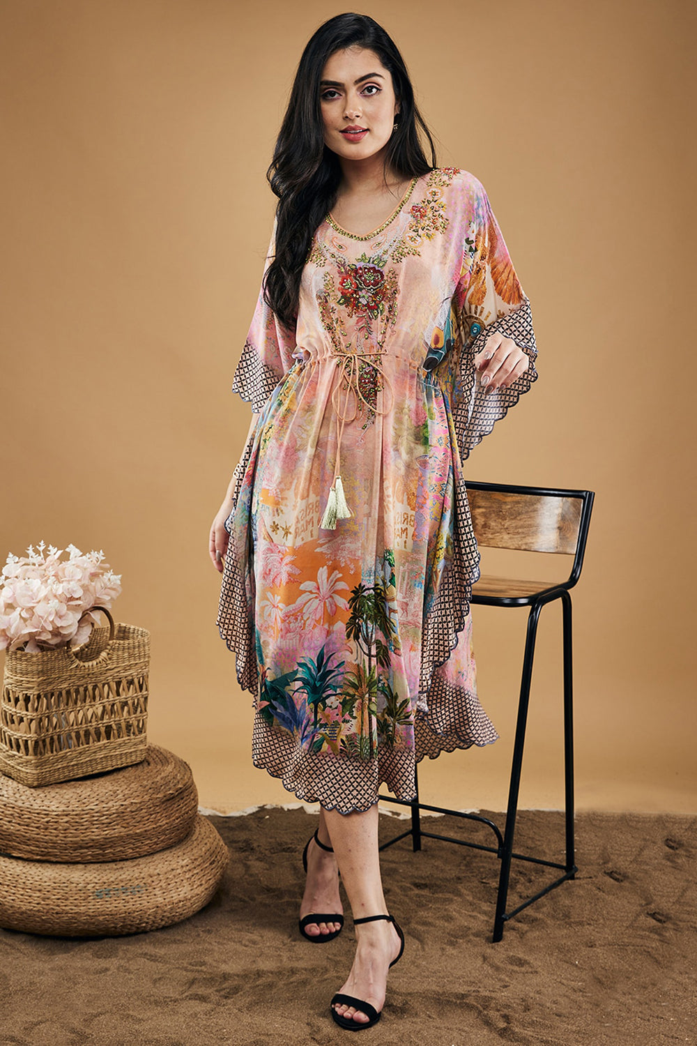 Tropical Twilight Embellished Kaftan Dress