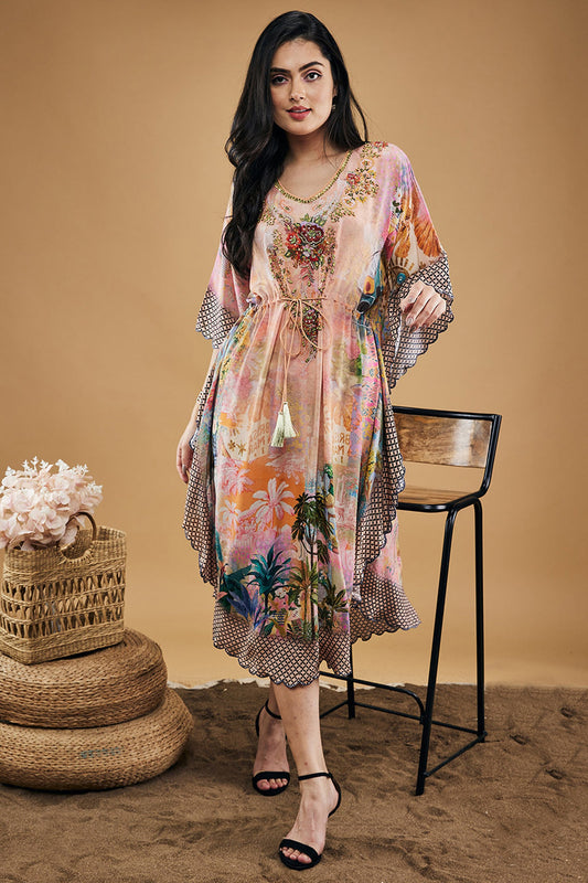 Tropical Twilight Embellished Kaftan Dress