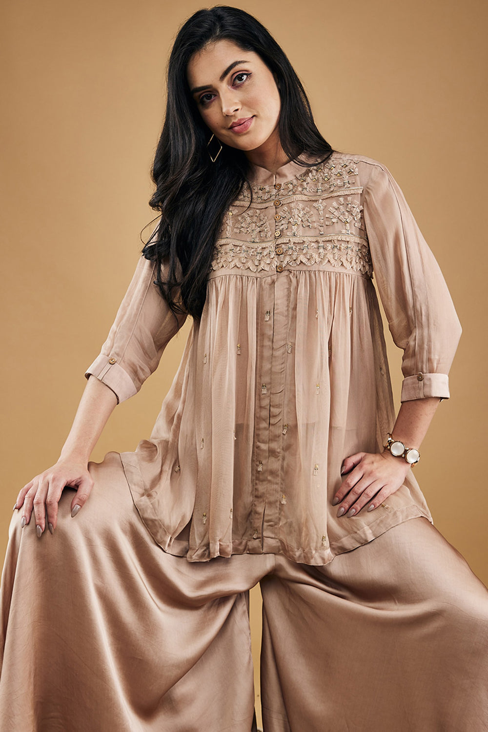 Azra Embellished Top With Flared Pants