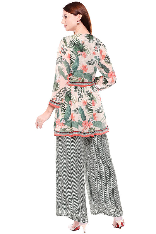 Zardosi Embroidered Short Jacket Set With Printed Sequin Jumpsuit