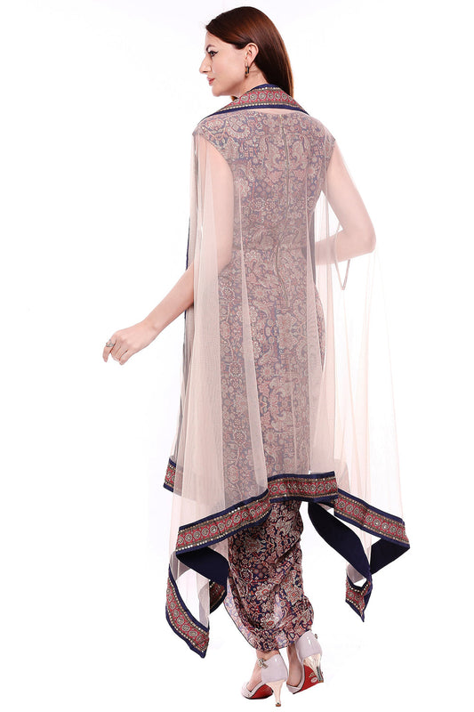 Madhubani Printed Drape Dress With Cape