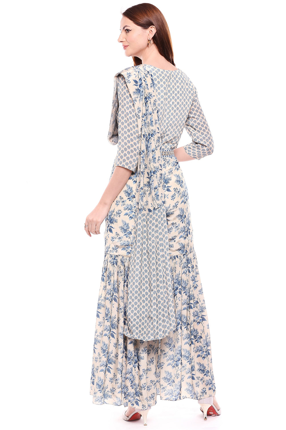 Applique Printed Jumpsuit With Attached Dupatta