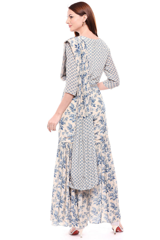Applique Printed Jumpsuit With Attached Dupatta